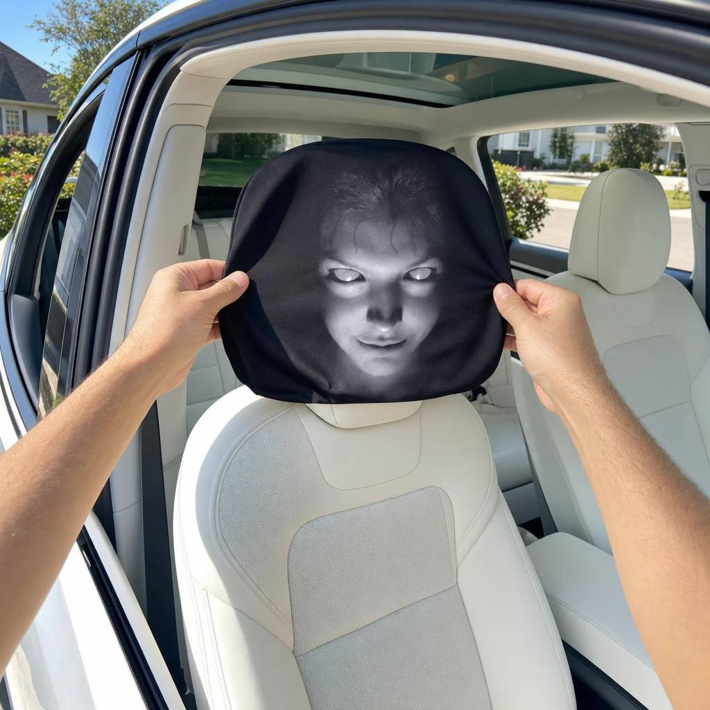 Scary Car Headrest Cover👁️